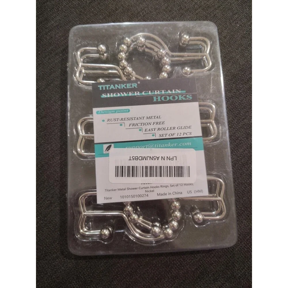 Titanker Shower Curtain Hooks Set of 12 Rustproof Metal Double Glide Rings